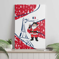 France Christmas Canvas Wall Art with Santa Wine Glass Eiffel Tower and Holiday Icons Design - Wonder Print Shop