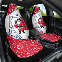 France Christmas Car Seat Cover with Santa Wine Glass Eiffel Tower and Holiday Icons Design - Wonder Print Shop