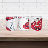 France Christmas Ceramic Mug with Santa Wine Glass Eiffel Tower and Holiday Icons Design - Wonder Print Shop