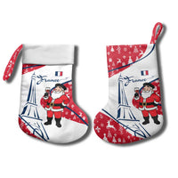 France Christmas Stocking with Santa Wine Glass Eiffel Tower and Holiday Icons Design - Wonder Print Shop