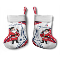 France Christmas Stocking with Santa Wine Glass Eiffel Tower and Holiday Icons Design - Wonder Print Shop