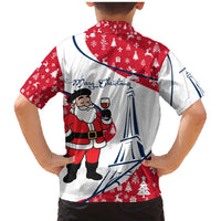 France Christmas Family Matching Mermaid Dress and Hawaiian Shirt with Santa Wine Glass Eiffel Tower and Holiday Icons Design - Wonder Print Shop