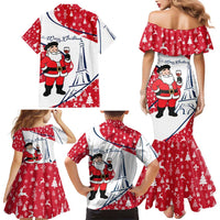 France Christmas Family Matching Mermaid Dress and Hawaiian Shirt with Santa Wine Glass Eiffel Tower and Holiday Icons Design - Wonder Print Shop