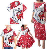 France Christmas Family Matching Puletasi and Hawaiian Shirt with Santa Wine Glass Eiffel Tower and Holiday Icons Design - Wonder Print Shop