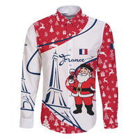 France Christmas Family Matching Puletasi and Hawaiian Shirt with Santa Wine Glass Eiffel Tower and Holiday Icons Design - Wonder Print Shop