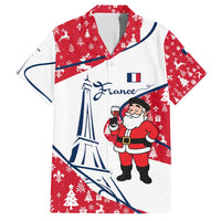 France Christmas Family Matching Short Sleeve Bodycon Dress and Hawaiian Shirt with Santa Wine Glass Eiffel Tower and Holiday Icons Design - Wonder Print Shop