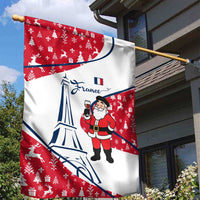 France Christmas Garden Flag with Santa Wine Glass Eiffel Tower and Holiday Icons Design - Wonder Print Shop