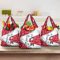 France Christmas Grocery Bag with Santa Wine Glass Eiffel Tower and Holiday Icons Design - Wonder Print Shop