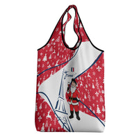 France Christmas Grocery Bag with Santa Wine Glass Eiffel Tower and Holiday Icons Design - Wonder Print Shop