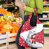 France Christmas Grocery Bag with Santa Wine Glass Eiffel Tower and Holiday Icons Design - Wonder Print Shop