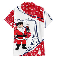 France Christmas Hawaiian Shirt with Santa Wine Glass Eiffel Tower and Holiday Icons Design - Wonder Print Shop