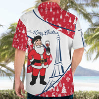 France Christmas Hawaiian Shirt with Santa Wine Glass Eiffel Tower and Holiday Icons Design - Wonder Print Shop