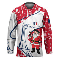 France Christmas Hockey Jersey with Santa Wine Glass Eiffel Tower and Holiday Icons Design - Wonder Print Shop