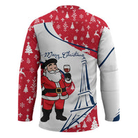 France Christmas Hockey Jersey with Santa Wine Glass Eiffel Tower and Holiday Icons Design - Wonder Print Shop