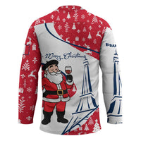 France Christmas Hockey Jersey with Santa Wine Glass Eiffel Tower and Holiday Icons Design - Wonder Print Shop