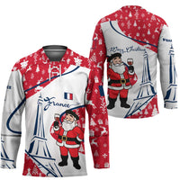 France Christmas Hockey Jersey with Santa Wine Glass Eiffel Tower and Holiday Icons Design - Wonder Print Shop