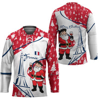 France Christmas Hockey Jersey with Santa Wine Glass Eiffel Tower and Holiday Icons Design - Wonder Print Shop
