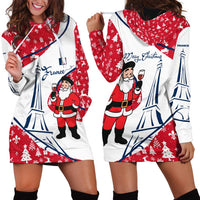 France Christmas Hoodie Dress with Santa Wine Glass Eiffel Tower and Holiday Icons Design - Wonder Print Shop