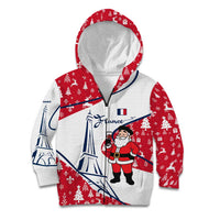 France Christmas Kid Hoodie with Santa Wine Glass Eiffel Tower and Holiday Icons Design - Wonder Print Shop