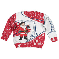 France Christmas Kid Ugly Christmas Sweater with Santa Wine Glass Eiffel Tower and Holiday Icons Design - Wonder Print Shop