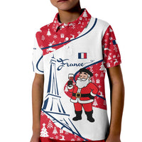 France Christmas Kid Polo Shirt with Santa Wine Glass Eiffel Tower and Holiday Icons Design - Wonder Print Shop