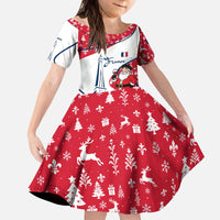 France Christmas Kid Short Sleeve Dress with Santa Wine Glass Eiffel Tower and Holiday Icons Design - Wonder Print Shop