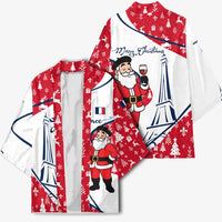 France Christmas Kimono with Santa Wine Glass Eiffel Tower and Holiday Icons Design - Wonder Print Shop