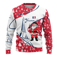 France Christmas Ugly Christmas Sweater with Santa Wine Glass Eiffel Tower and Holiday Icons Design - Wonder Print Shop