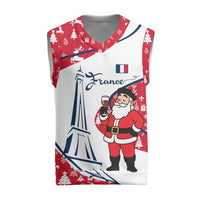 France Christmas Knitted V-Neck Vest with Santa Wine Glass Eiffel Tower and Holiday Icons Design - Wonder Print Shop