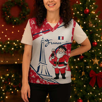 France Christmas Knitted V-Neck Vest with Santa Wine Glass Eiffel Tower and Holiday Icons Design - Wonder Print Shop