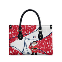 France Christmas Leather Bag with Santa Wine Glass Eiffel Tower and Holiday Icons Design - Wonder Print Shop