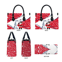 France Christmas Leather Bag with Santa Wine Glass Eiffel Tower and Holiday Icons Design - Wonder Print Shop