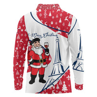 France Christmas Long Sleeve Polo Shirt with Santa Wine Glass Eiffel Tower and Holiday Icons Design - Wonder Print Shop