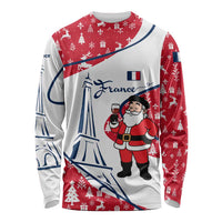 France Christmas Long Sleeve Shirt with Santa Wine Glass Eiffel Tower and Holiday Icons Design - Wonder Print Shop