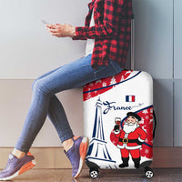 France Christmas Luggage Cover with Santa Wine Glass Eiffel Tower and Holiday Icons Design - Wonder Print Shop