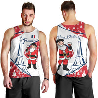 France Christmas Men Tank Top with Santa Wine Glass Eiffel Tower and Holiday Icons Design - Wonder Print Shop