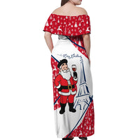 France Christmas Off Shoulder Maxi Dress with Santa Wine Glass Eiffel Tower and Holiday Icons Design - Wonder Print Shop