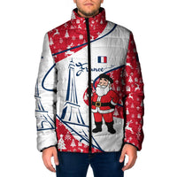 France Christmas Padded Jacket with Santa Wine Glass Eiffel Tower and Holiday Icons Design - Wonder Print Shop