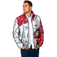 France Christmas Padded Jacket with Santa Wine Glass Eiffel Tower and Holiday Icons Design - Wonder Print Shop