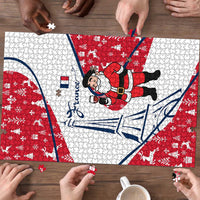 France Christmas Puzzle with Santa Wine Glass Eiffel Tower and Holiday Icons Design - Wonder Print Shop