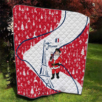 France Christmas Quilt with Santa Wine Glass Eiffel Tower and Holiday Icons Design - Wonder Print Shop