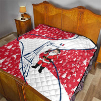 France Christmas Quilt with Santa Wine Glass Eiffel Tower and Holiday Icons Design - Wonder Print Shop