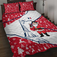 France Christmas Quilt Bed Set with Santa Wine Glass Eiffel Tower and Holiday Icons Design - Wonder Print Shop