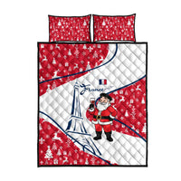 France Christmas Quilt Bed Set with Santa Wine Glass Eiffel Tower and Holiday Icons Design - Wonder Print Shop