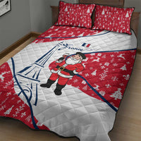 France Christmas Quilt Bed Set with Santa Wine Glass Eiffel Tower and Holiday Icons Design - Wonder Print Shop