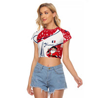 France Christmas Raglan Cropped T Shirt with Santa Wine Glass Eiffel Tower and Holiday Icons Design - Wonder Print Shop