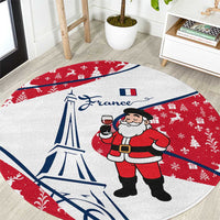 France Christmas Round Carpet with Santa Wine Glass Eiffel Tower and Holiday Icons Design - Wonder Print Shop