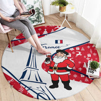 France Christmas Round Carpet with Santa Wine Glass Eiffel Tower and Holiday Icons Design - Wonder Print Shop