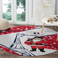 France Christmas Round Carpet with Santa Wine Glass Eiffel Tower and Holiday Icons Design - Wonder Print Shop