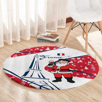 France Christmas Round Carpet with Santa Wine Glass Eiffel Tower and Holiday Icons Design - Wonder Print Shop